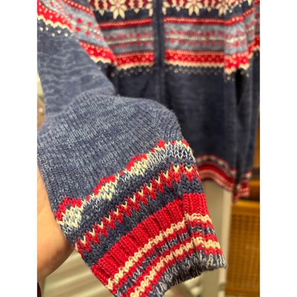 TIARA INTERNATIONAL Women's Red Blue Snowflake Zip Up Cardigan Sweater small - Picture 7 of 10